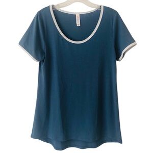 **SALE** LULAROE | Blue Short Sleeve Tee Shirt T-Shirt White Trim